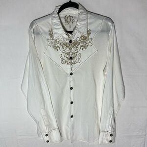 Guess White Embellished Cotton Snap Front Long Sleeve Button Up Casual Shirt S